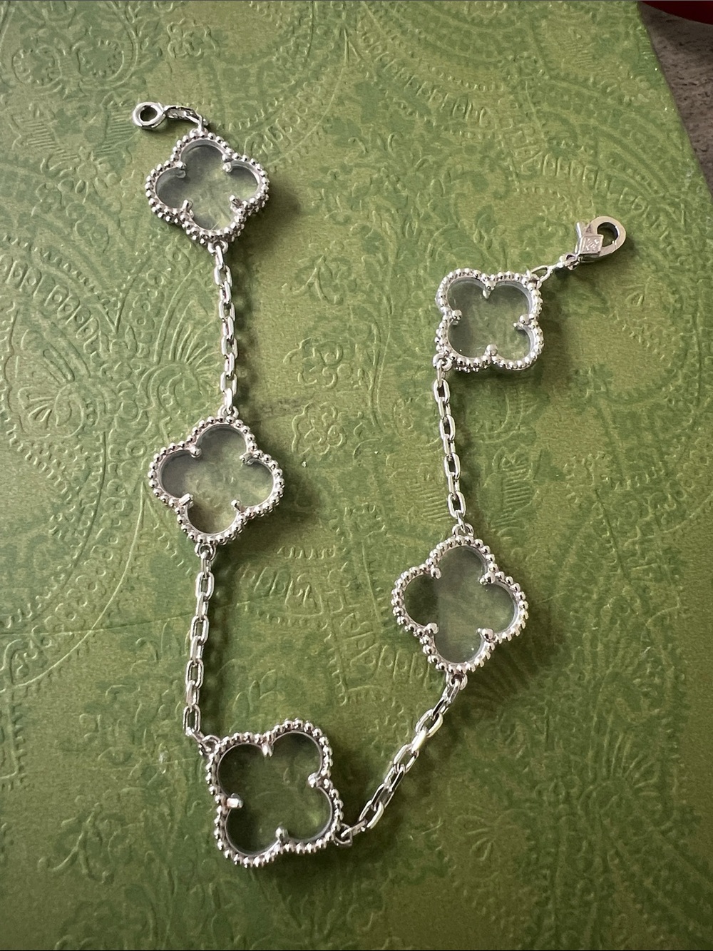Clear Silver Clover Link bracelet copper plated Silver transparent floral